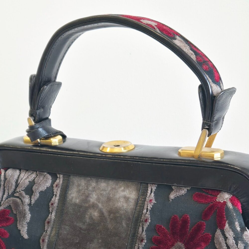 1950s VINTAGE BAG Made Italy Velvet Leather ROBERTA DI CAMERINO style BAGONGHI - Picture 2 of 7